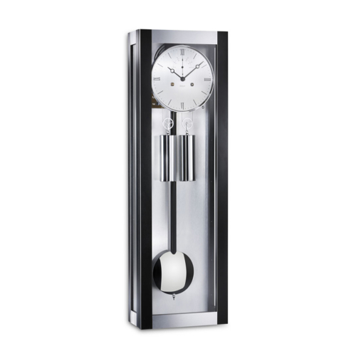Kieninger Wanduhr 2175-96-02 im modernen schwarz-silbernen Gehäuse mit Pendel und Gewichten