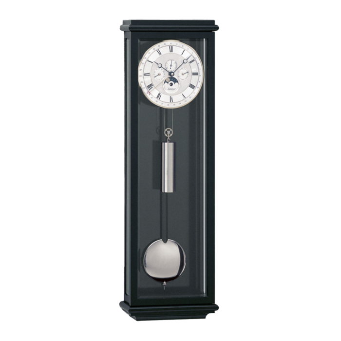Kieninger Wanduhr 2851-96-01 – Präzisionsuhr in schwarzem Gehäuse mit Pendel und Mondphasenanzeige.