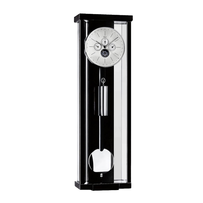 Exklusive Wanduhr Kieninger 2852-96-02 mit silbernem Zifferblatt und Mondphasenanzeige.