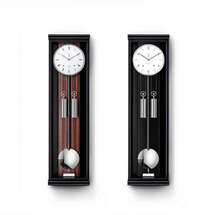 Erwin Sattler Classica S 100 M mit Makassar Rückwand in schwarzem Gehäuse mit unterschiedlichen Zifferblättern – technische Eleganz trifft Designvielfalt.