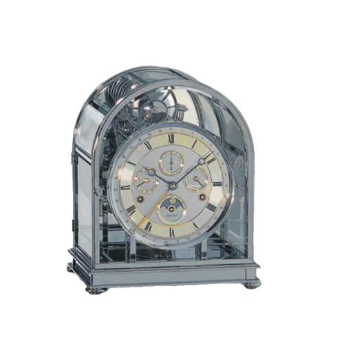 Kieninger Tischuhr 1709-02-02 Kupola in verchromter Ausführung mit silbernem Zifferblatt, römischen Ziffern und sichtbarem Uhrwerk in der Frontansicht