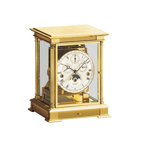 Kieninger Tischuhr 1240-06-05 in vergoldetem Gehäuse mit Mondphase und Kalender