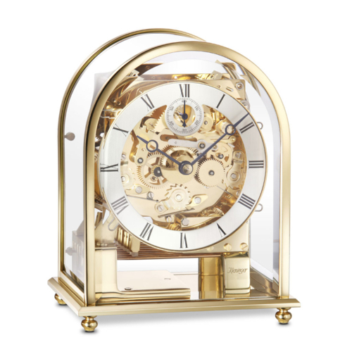 Kieninger Tischuhr 1226-01-04 mit skelettiertem Uhrwerk und römischen Ziffern in goldfarbenem Gehäuse
