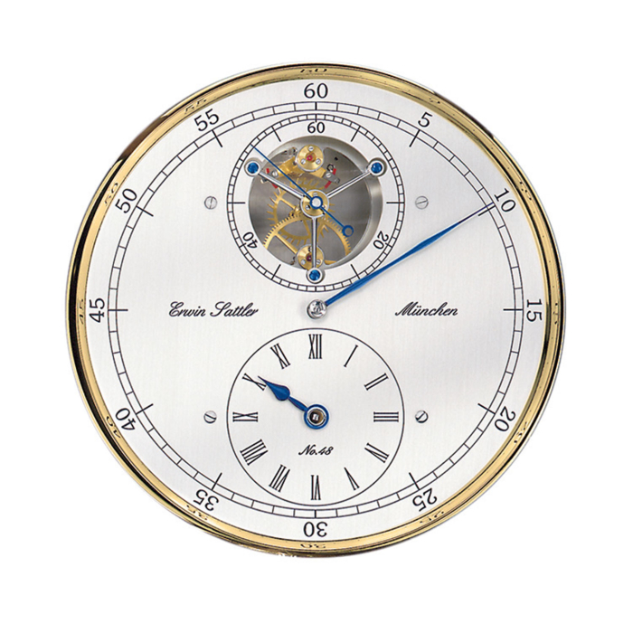 Zifferblatt der Erwin Sattler Classica Secunda 1995 mit Tourbillon und gebläuten Zeigern