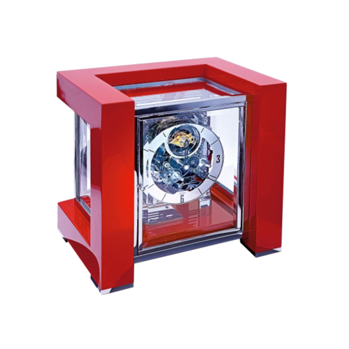 Kieninger Tischuhr 1266-77-05 Tetrika in rotem Hochglanzgehäuse mit Glasfront, Tourbillon und modernem Design