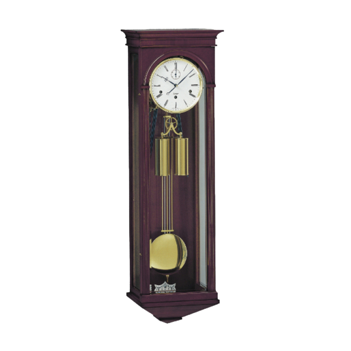 Traditioneller Regulator Kieninger 2512-31-01 im Mahagoni Gehäuse mit weißem Emaillezifferblatt.