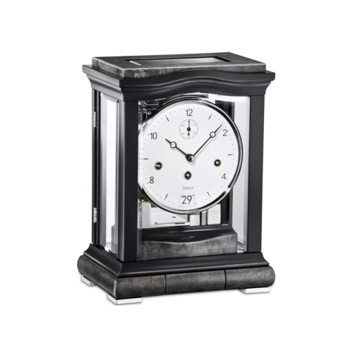 Kieninger Tischuhr 1293-96-01 „Aurora“ in Schwarz mit rechteckigem Gehäuse und Glasfront.