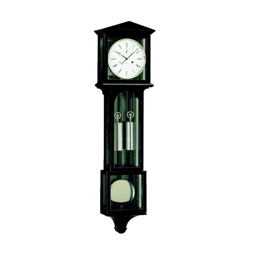Kieninger Wanduhr 2520-96-02 im schwarzen Holzgehäuse mit vernickelten Gewichten und Pendel