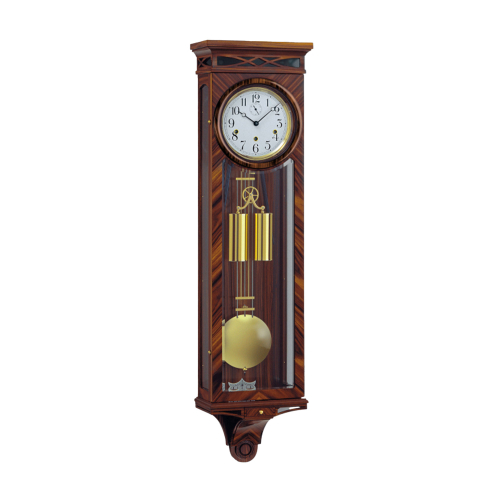 Kieninger Wanduhr 2591-56-01 im klassischen Nussbaum-Gehäuse mit goldfarbenem Pendel und Gewichten