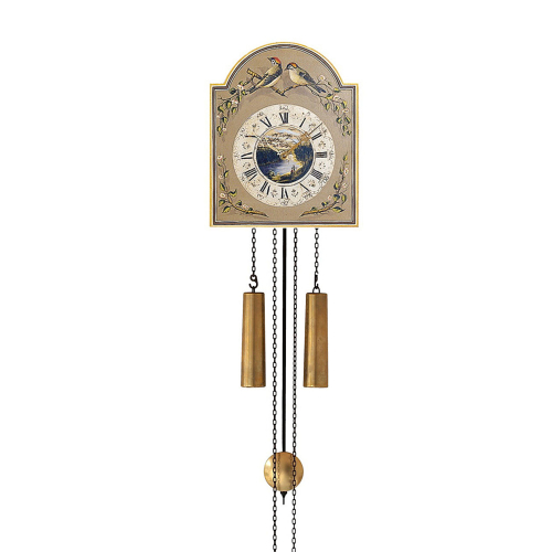 Handbemalte Helmut Mayr Schilderuhr 71 mit aufwendigem Vogelmotiv, Gewichtsketten und Rundpendel im Schwarzwälder Stil.