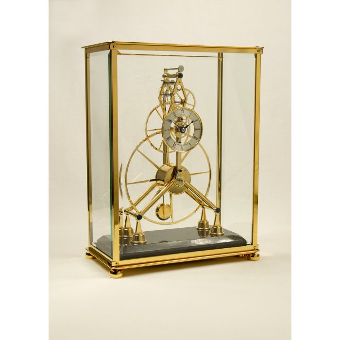 Sinclair Harding Tischuhr Great Wheel Skeleton Clock vergoldet