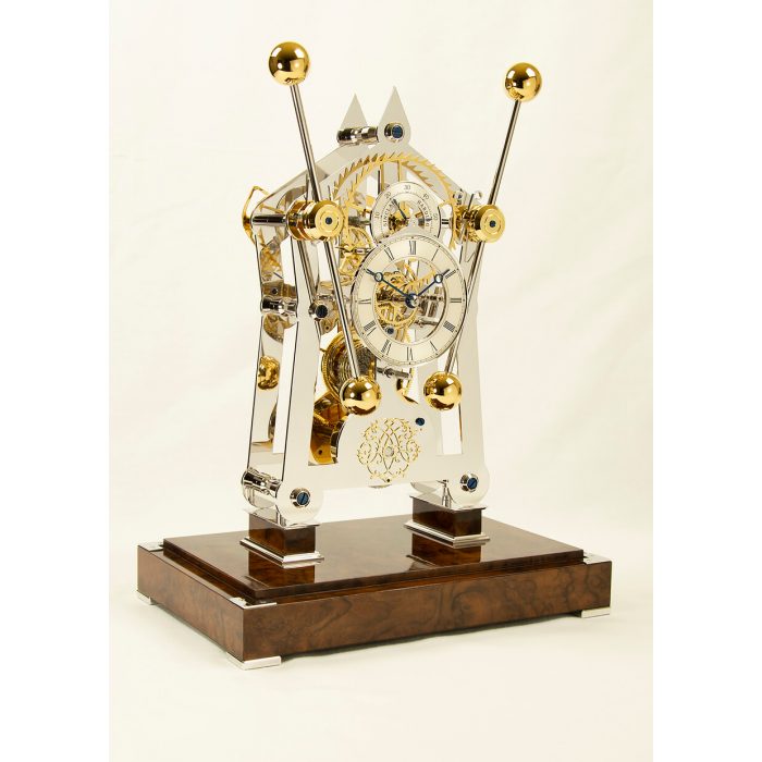 Sinclair Harding Tischuhr "His" Sea Clock rhodium mit Nußbaum Sockel