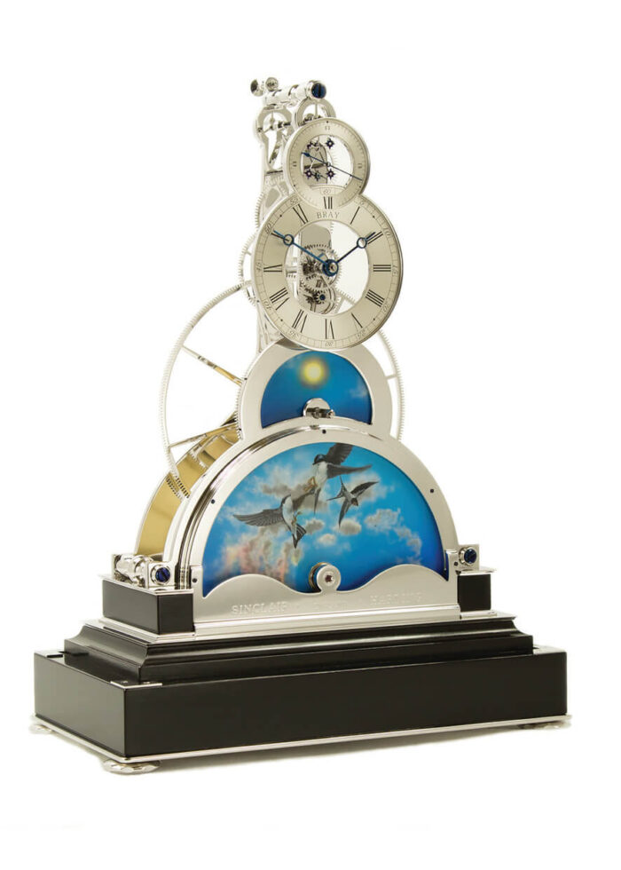 Sinclair Harding Tischuhr Sun and Moon Clock rhodiniert, Schwarzer Sockel