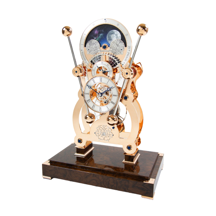 Sinclair Harding Moonphase Sea Clock in Roségold – luxuriöse englische Tischuhr mit Mondphase