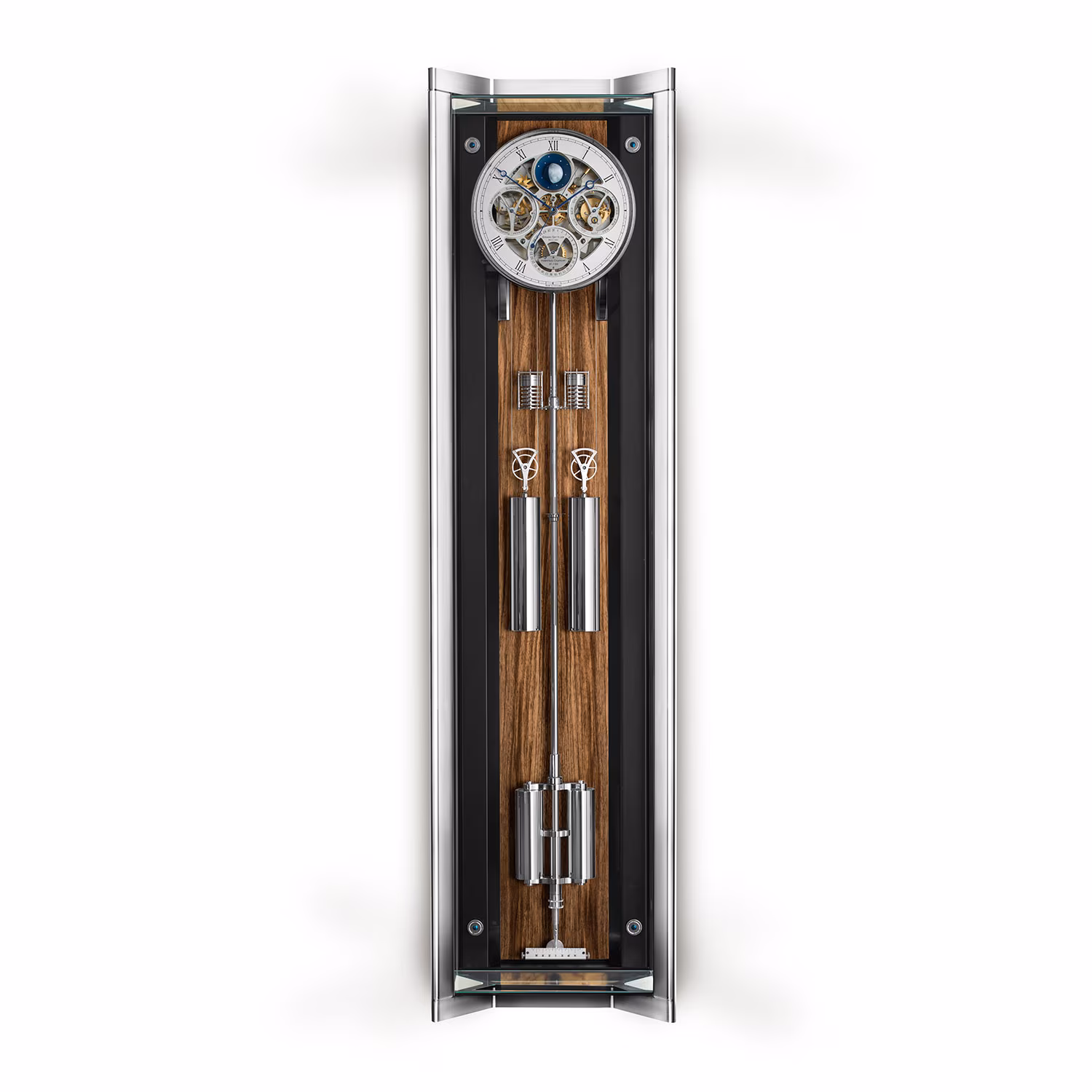 Erwin Sattler Opus Perpetual with a walnut back panel in a modern living room