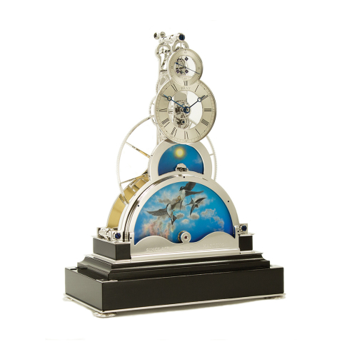 Sinclair Harding Sun and Moon Tischuhr in Rhodium auf schwarzem Sockel – elegante Ausführung