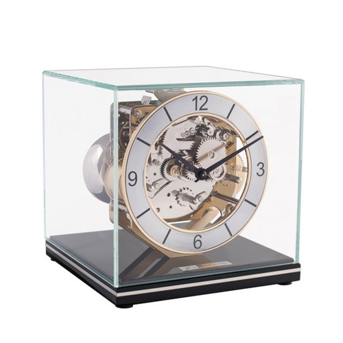 Hermle Tischuhr 23052-740340 mit sichtbarem Skelett-Uhrwerk im Glasgehäuse, Frontansicht