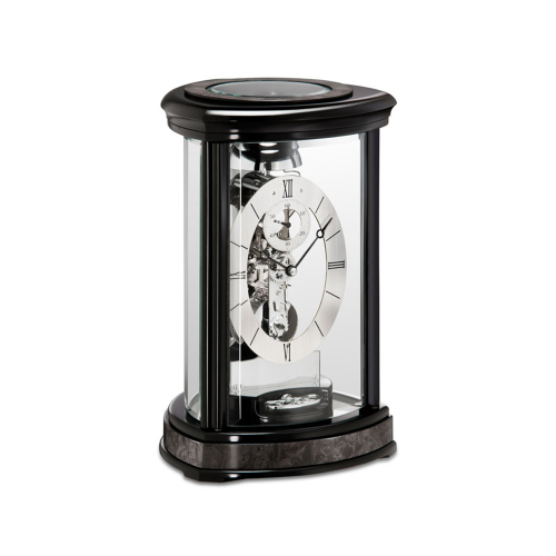 Elegante Kieninger Tischuhr 1289-96-01 „Trigon“ in schwarz mit Glasgehäuse und sichtbarem Uhrwerk