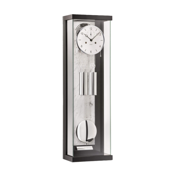 Kieninger Wanduhr 2551-95-01r mit modernem Design, Pendel und Gewichten in verglastem Gehäuse