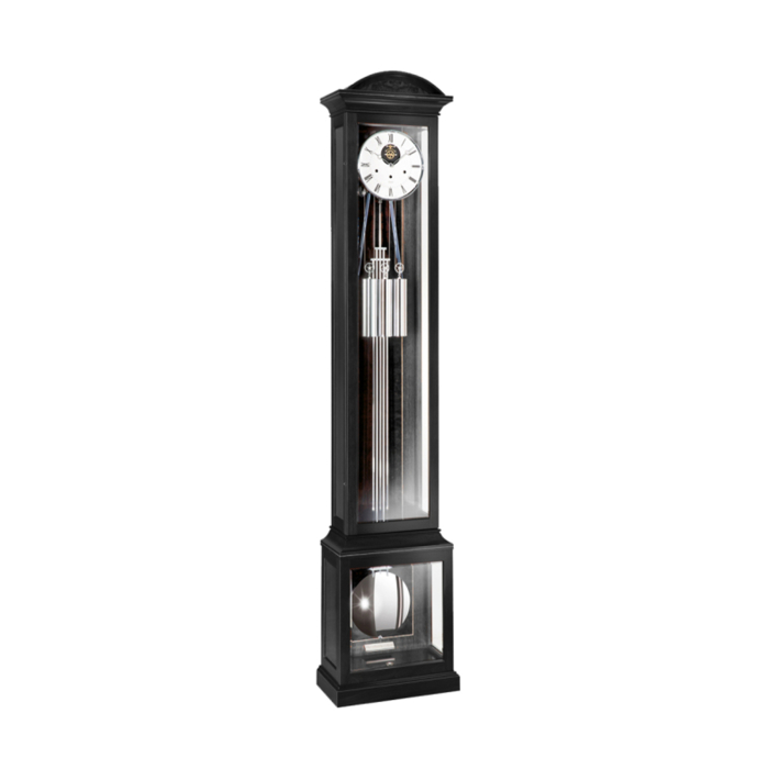 Kieninger Langpendeluhr 0142-92-01 – elegante Standuhr in Schwarz mit verglastem Gehäuse