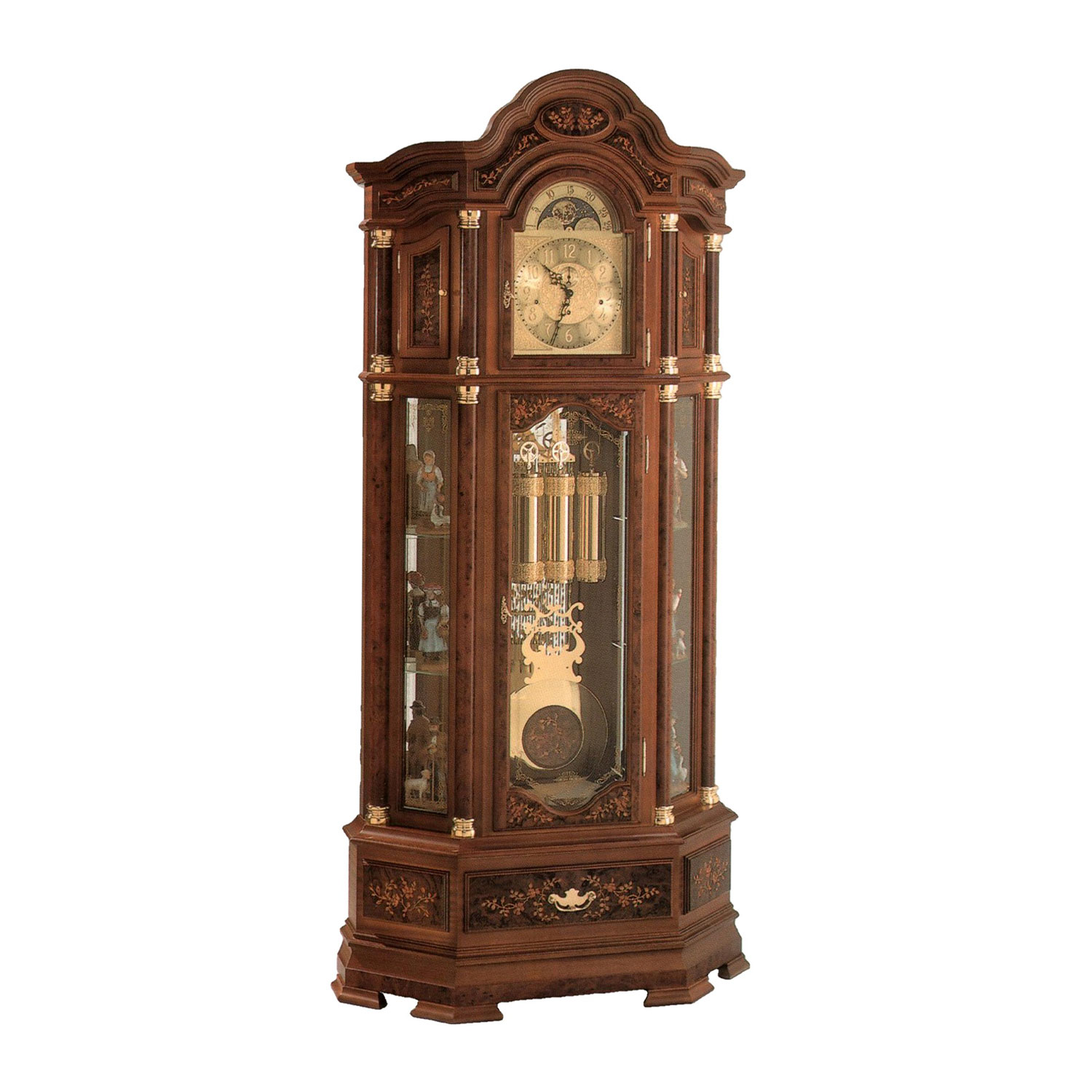 Schwarzwald Standuhr 28 SN V Nussbaum mit Wurzel Intarsien & Kieninger Uhrwerk