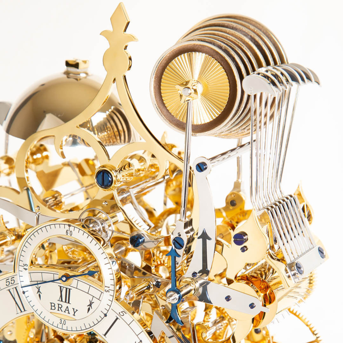 Three Train Skeleton Clock Platinum Finish Sinclair Harding