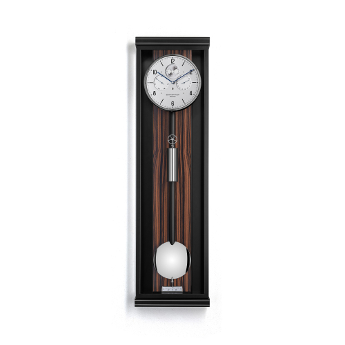 Erwin Sattler Classica K 100 M II Präzisionswanduhr mit Makassar-Rückwand, Mondphase und Kalenderanzeige.