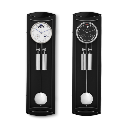 Hermle Mornington II mechanische Wanduhr mit weißem und schwarzem Zifferblatt, Mondphase, Kalenderfunktion und Präzisionspendel im eleganten schwarzen Gehäuse